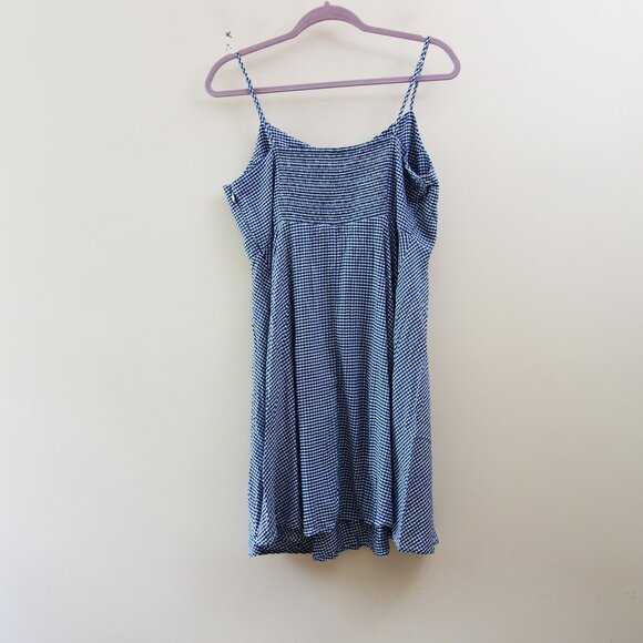 Old Navy Fit Flare Cami Blue White Gingham Smocked Summer Swing Mini Dress (L) - Picture 5 of 9